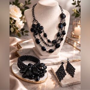 Bohemian Black Jewelry Set Includes Necklace, Bracelet & Earrings Y2K